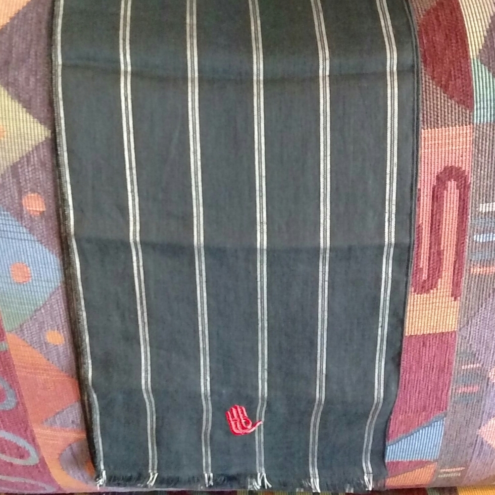 Black Cotton Vertical Stripe Scarf